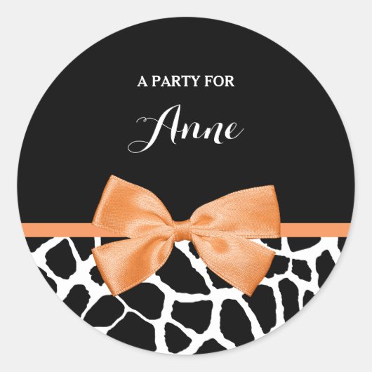 Sticker Rond Girly Giraffe Imprimer Bow en ruban orange avec no (Devant)
