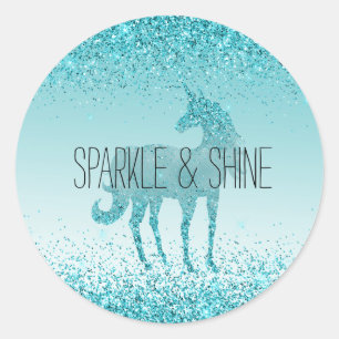 Sticker Rond Girly Glitz Aqua Turquoise Parties scintillant Uni