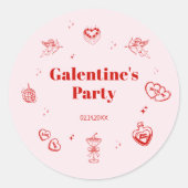 Sticker Rond Girly Red Coquette Galentine's Party (Devant)