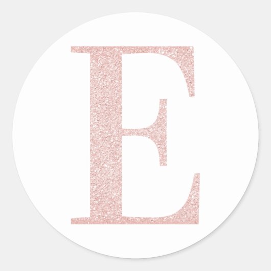 Sticker Rond Girly Rose Gold Pâle Pailleté Monogramme E (Devant)