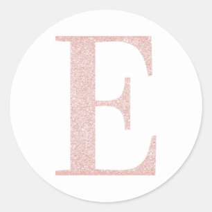 Sticker Rond Girly Rose Gold Pâle Pailleté Monogramme E