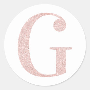 Sticker Rond Girly Rose Pâle Or Pailleté Monogramme G