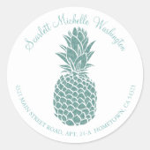 Sticker Rond Girly Turquoise Parties scintillant Ananas Adresse (Devant)