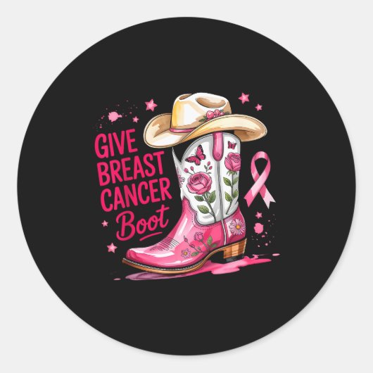Sticker Rond Give Breast Cancer The Boot Breast Cancer Nk Ribbo (Devant)