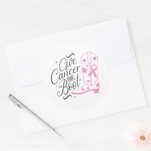 Sticker Rond Give Breast Cancer The Boot Pink Ribbon Awareness (Enveloppe)