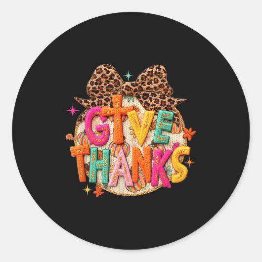 Sticker Rond Give Thanks, Fall Leopard Coquette Bow, Preppy Tha (Devant)