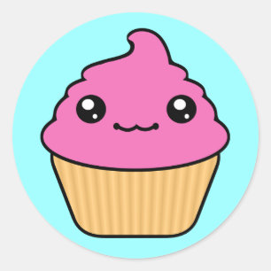 Sticker Rond Glaçage Bubble Gum Cupcake Rond Kawaii