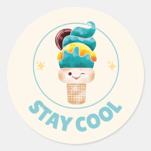 Sticker Rond Glace à l'eau aquarelle Cône de glace pastel Reste