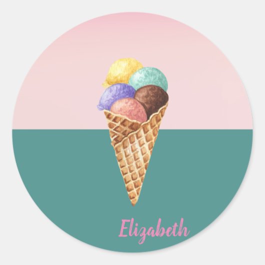 Sticker Rond Glace aquarelle colorée cool (Devant)