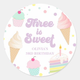 Sticker Rond Glace et Gâteau 3e Anniversaire