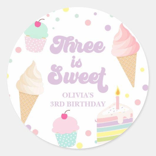 Sticker Rond Glace et Gâteau 3e Anniversaire (Devant)
