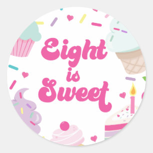 Sticker Rond Glace et gâteau huit ans est un doux 8e anniversai