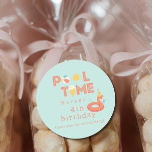 Sticker Rond glace flamant rose été anniversaire enfants fête p