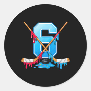 Sticker Rond Glace hockey 6 ans qui coule pour les 6 ans d'un j