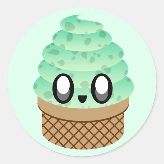 Sticker Rond glace kawaii menthe chocolatée (Devant)