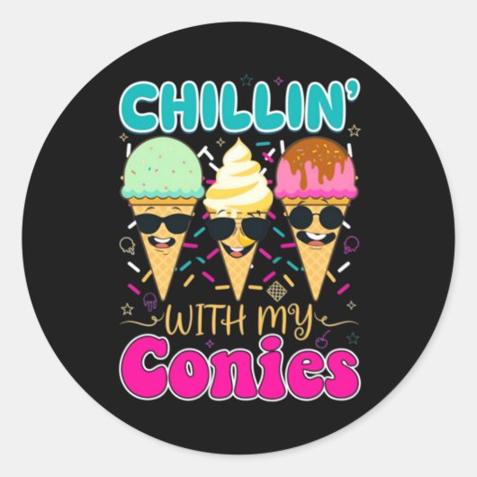 Sticker Rond Glace Rétro De L'été Avec Mes Lapins (Devant)