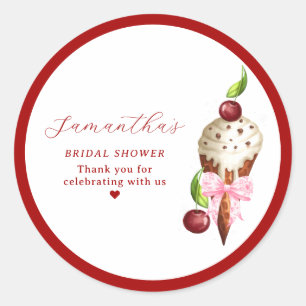 Sticker Rond Glace Rose Cerise Rouge Ramassée à la Cuillère pou