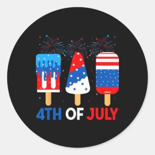 Sticker Rond Glaces drôles du 4 juillet Patriotique Américain F