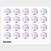 Sticker Rond Glam à aquarelle violet Nom personnalisé Monogramm (Feuille)