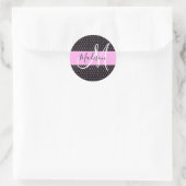 Sticker Rond Glam Black Metallic Rose Honeycomb Nom du monogram (Sac)