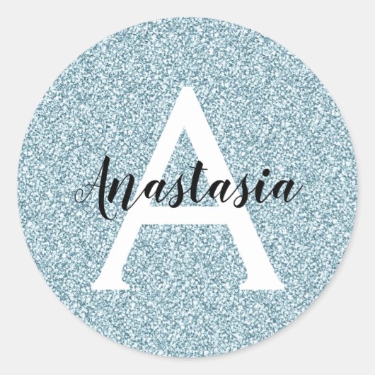 Sticker Rond Glam Blue Silver Parties scintillant étincelles No (Devant)
