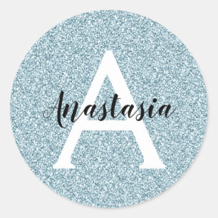 Sticker Rond Glam Blue Silver Parties scintillant Sparkings Nom
