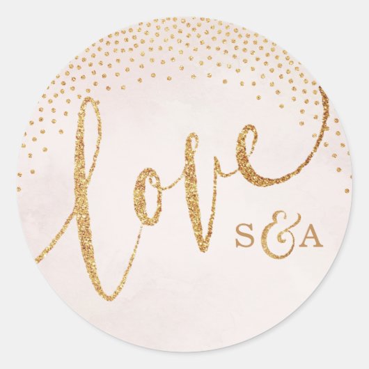 Sticker Rond Glam blush parties scintillant rose or calligraphi (Devant)