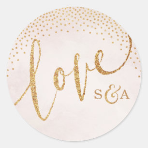 Sticker Rond Glam blush parties scintillant rose or calligraphi