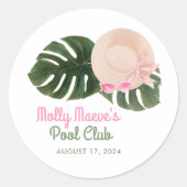 Sticker Rond Glam d'été rose | Pool Club Anniversaire (Devant)