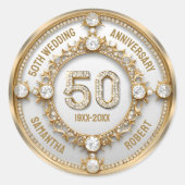 Sticker Rond Glam Diamond & Gold Frame 50e anniversaire de Mari (Devant)