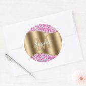 Sticker Rond Glam Diamonds Fuchsia, Monogramme Or, Nom du scrip (Enveloppe)