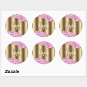 Sticker Rond Glam Diamonds Fuchsia, Monogramme Or, Nom du scrip (Feuille)