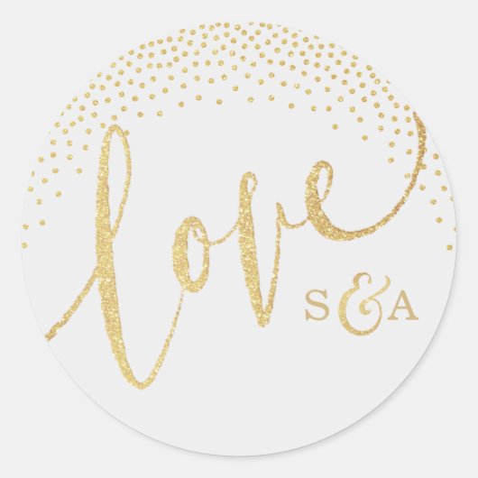 Sticker Rond Glam faux or parties scintillant calligraphie amou (Devant)