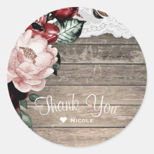 Sticker Rond Glam Floral Rustic Wood & Lace Barn Mariage