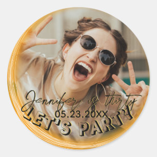 Sticker Rond Glam Girly Photo Script 20 30 40 e fête d'annivers