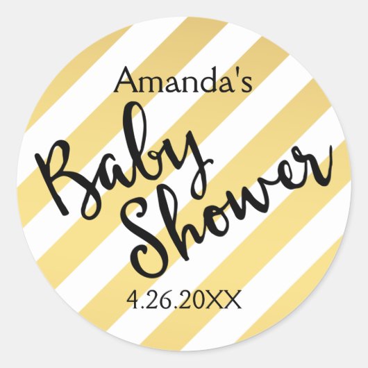 Sticker Rond Glam Gold et White Stripes Baby shower (Devant)