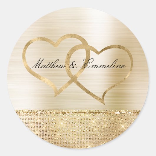 Sticker Rond Glam Gold Glitz Sparkle Hearts Mariage (Devant)