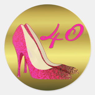 Sticker Rond Glam Gold & Pink Stiletto Anniversaire