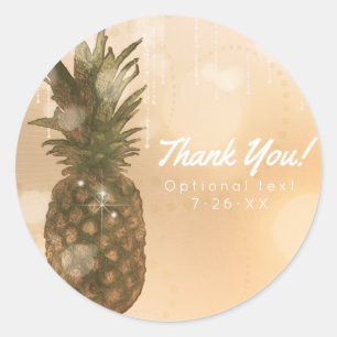 Sticker Rond Glam Golden Pineapple Élégant Tropical Party Favor