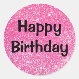 Sticker Rond Glam Happy Birthday Black Hot Pink Parties scintil