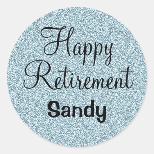Sticker Rond Glam Happy Retirement Bleu Parties scintillant Arg (Devant)