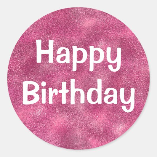 Sticker Rond Glam Joyeux Anniversaire blanc violet Parties scin (Devant)