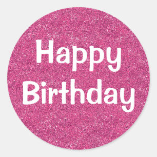 Sticker Rond Glam Joyeux Anniversaire blanc violet Parties scin