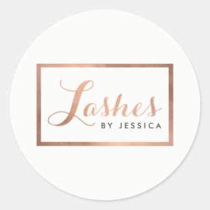 Sticker Rond Glam Lashes Script Texte Rose Or encadré