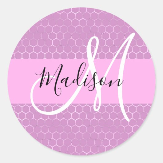 Sticker Rond Glam Lilac Metallic rose Honeycomb Nom (Devant)