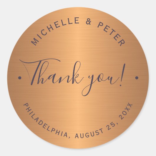 Sticker Rond Glam métal cuivre or mariage merci (Devant)