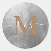 Sticker Rond Glam Metallic Argent Or & Mariage de script blanc (Devant)