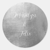Sticker Rond Glam Métallo Argent Monogramme Mariage Texte blanc (Devant)
