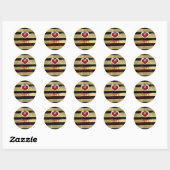 Sticker Rond Glam moderne Black & Gold Red Heart Bling Valentin (Feuille)