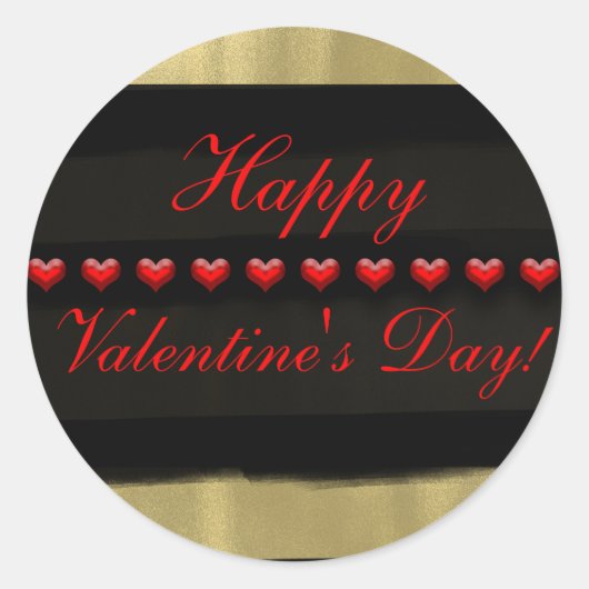Sticker Rond Glam moderne Black & Gold Red Hearts Valentine (Devant)